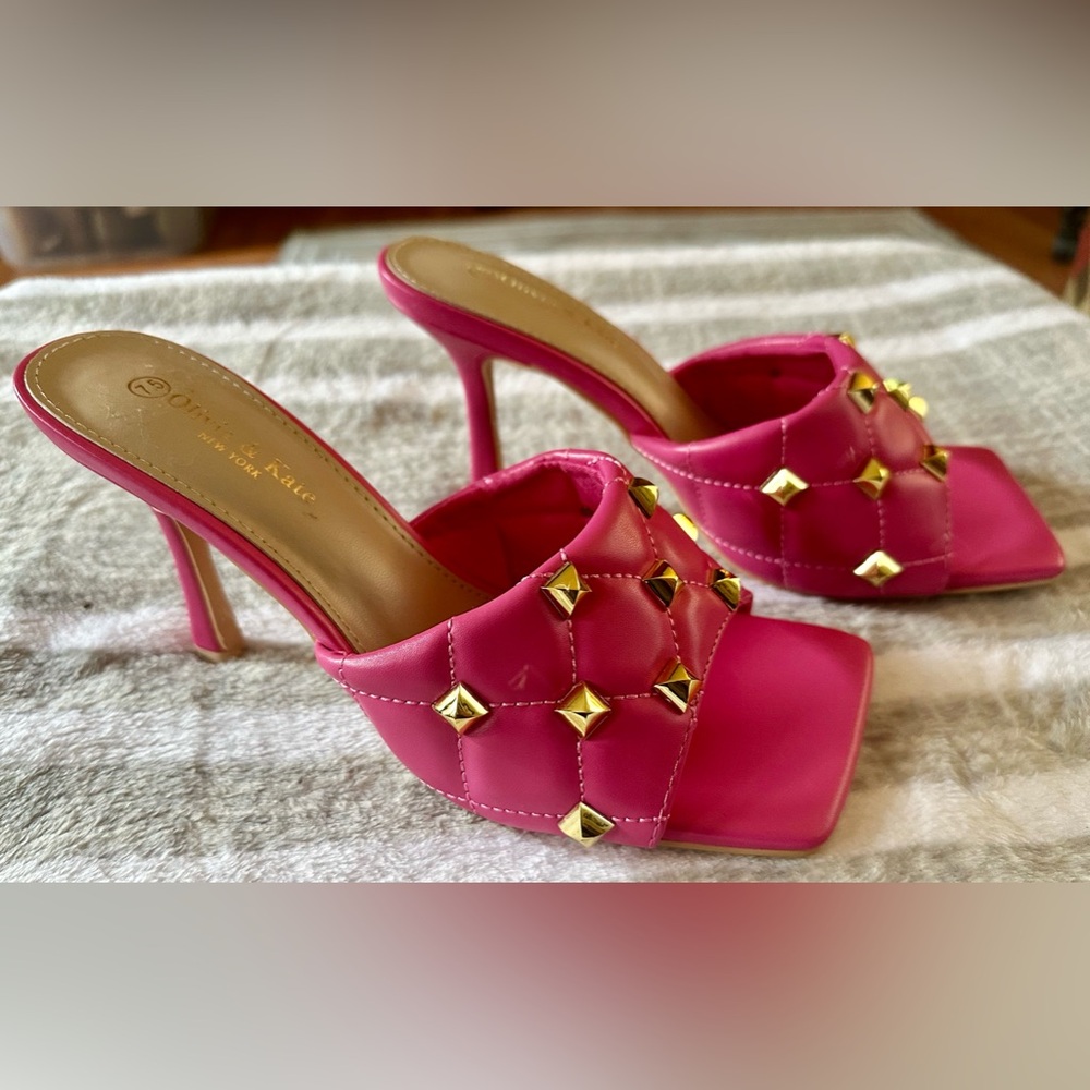 Olivia & Kate Barbie Pink Studded Women's Heels Slides Mules